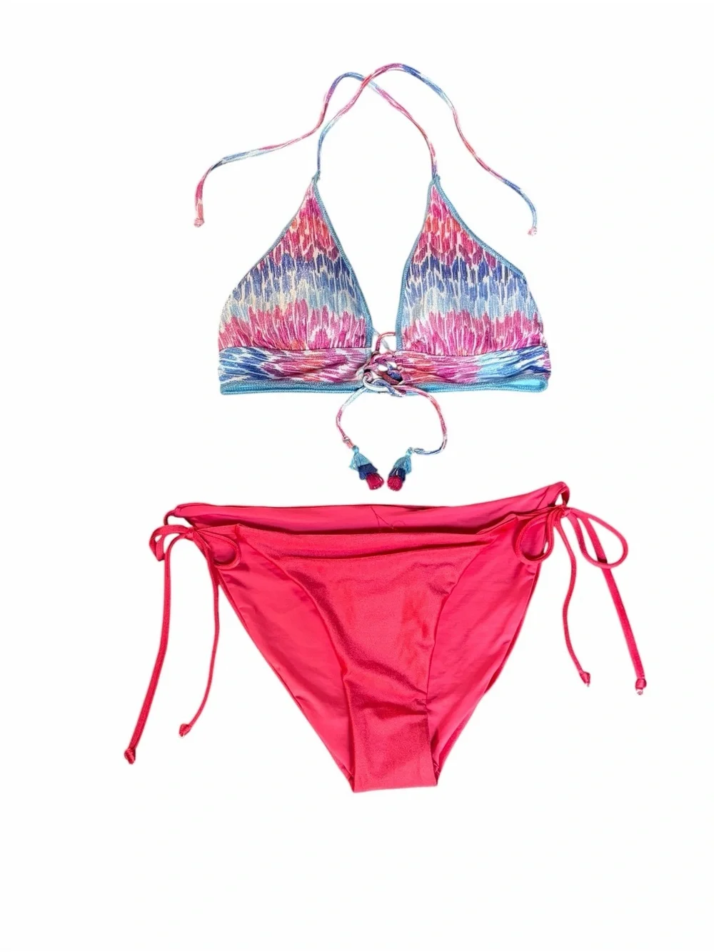 BECCA Bikini Set Size L Halter Triangle Top Pink Tie Side Bottom Joshua Tree NWT